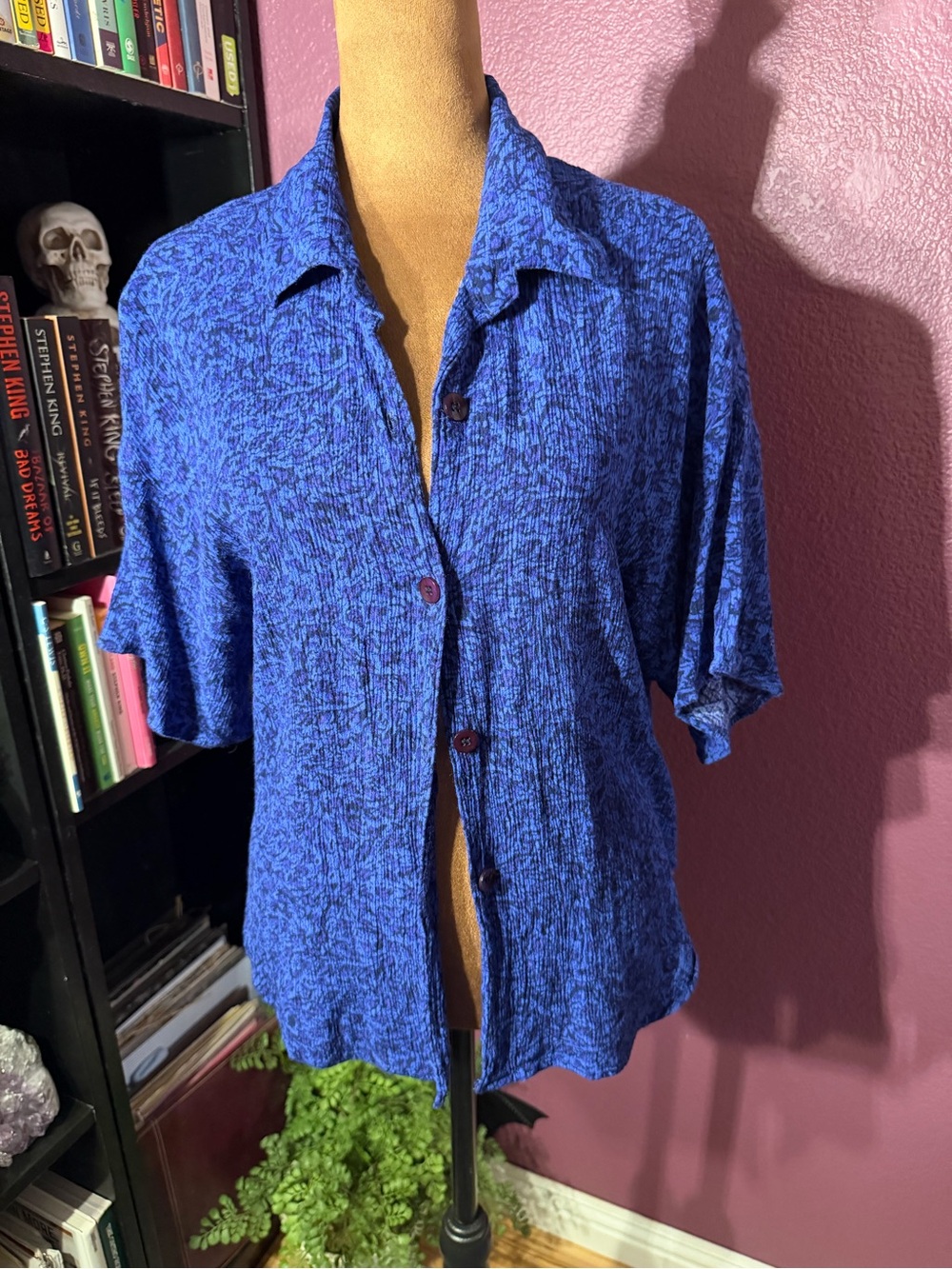 Vintage gauzy like new vibrant blue cottagecore button up